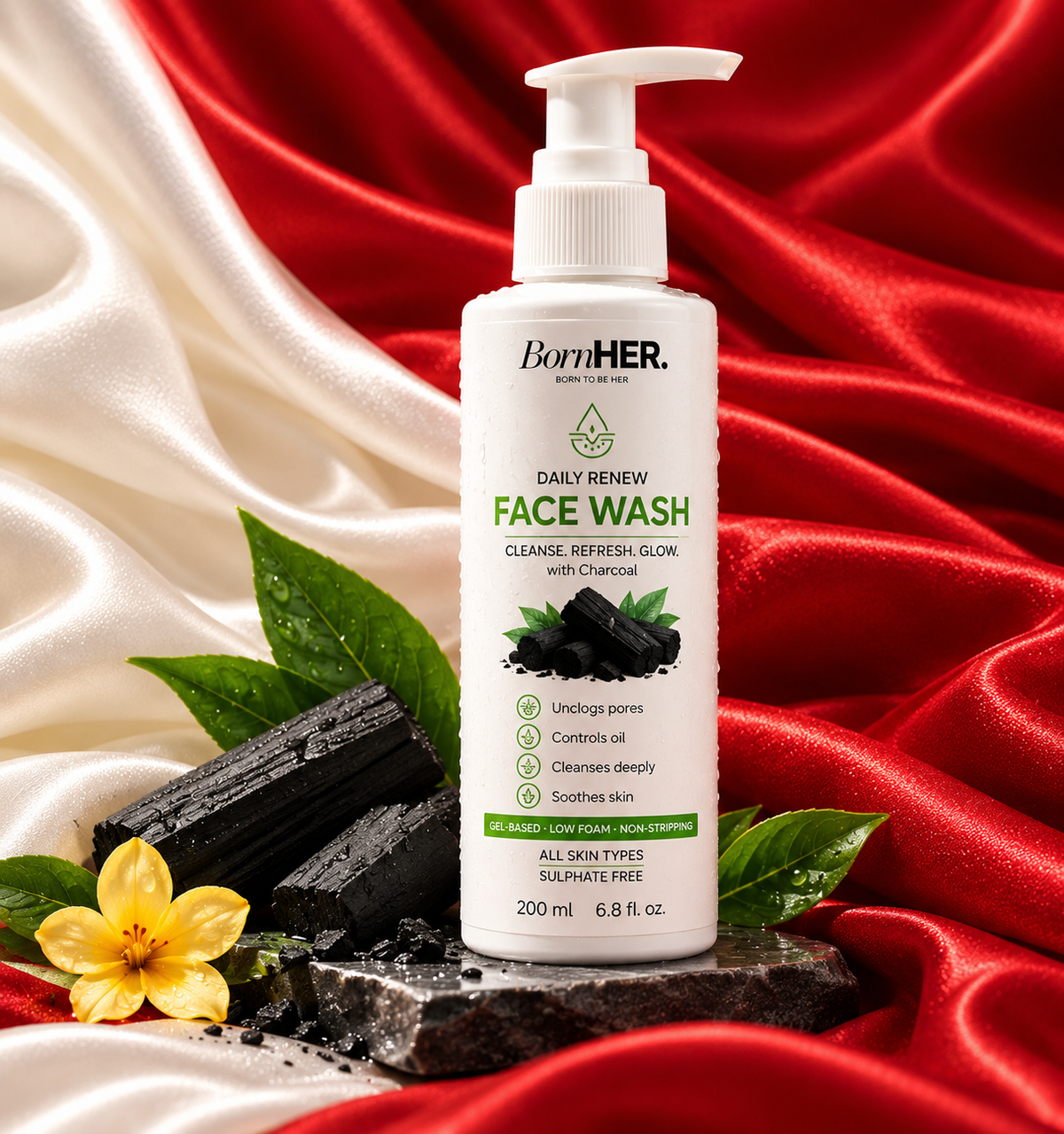 BornHER Daily Renew Charcoal Face Wash with Salicylic Acid, PHA & Zinc PCA ā 200 ml