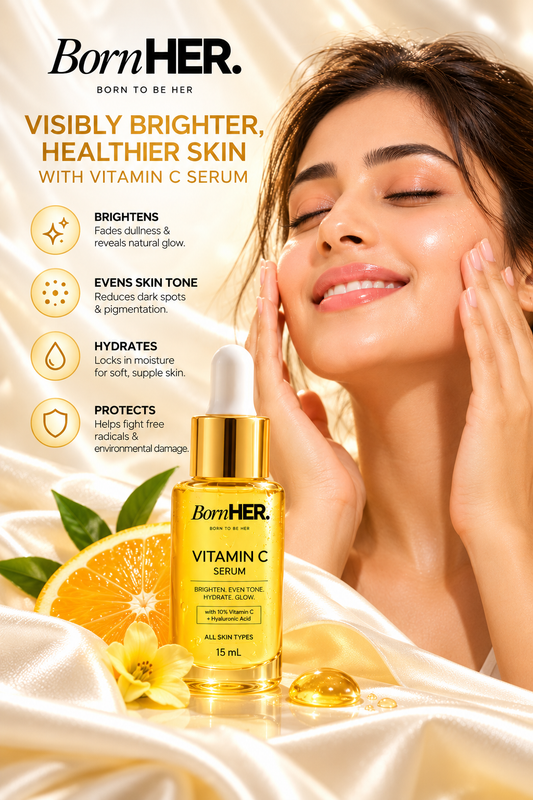 BornHER Vitamin C Face Serum 10% – Brightening & Hydrating Serum with Niacinamide, Alpha Arbutin & Hyaluronic Acid | 15ml