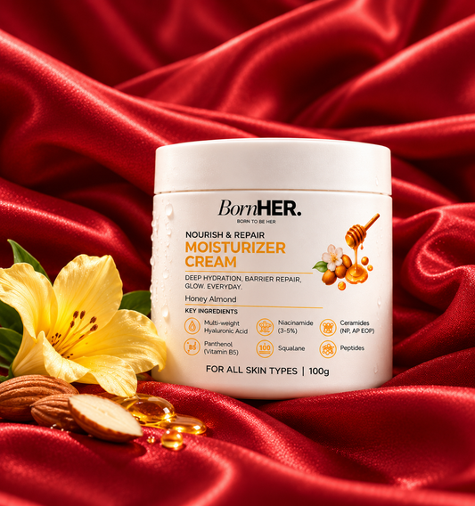 BornHER Nourish & Repair Moisturizer Cream – Deep Hydration & Skin Barrier Care | Honey Almond | 100g