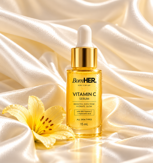 BornHER Vitamin C Face Serum 10% – Brightening & Hydrating Serum with Niacinamide, Alpha Arbutin & Hyaluronic Acid | 15ml
